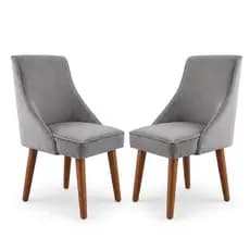 Conjunto 2 Cadeiras Ana Cozinha Sala Jantar Design Ergonomico Pés Madeira Tecido Suede Cinza Prata