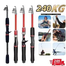 KIT - 240KG Vara De Pesca 1.6-2.4M Vara De Pesca Telescópica Fibra De Vidro Esportiva Ao Ar Livre Robalo Portátil