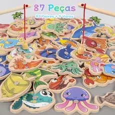 82pcs Jogo de Pesca Magnético de Madeira Brinquedo Montessori Brinquedo Educativo Presente para Crianças