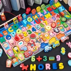 Brinquedos Educativos Montessori de Madeira,Painel Infantil para Contagem, Formas, Cores, Pesca e Quebra-Cabeça
