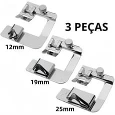 03 Sapatas Calcador Bainha E Barra 10mm 19mm 25mm universal Maquinas Doméstica manual maquina costura bainhador