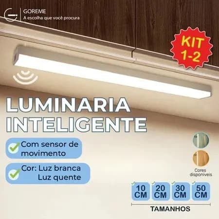 Barra Luz LED 50cm Sensor Movimento Ultra Brilhante Recarregável USB Fino Sem Fio p/ Guarda-Roupa Quarto,Magnético