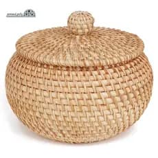 Cesta Redonda De Vime Com Tampa , De Lanches De Frutas Para Prateleira De Mesa