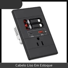 Porta De Cabo Retrátil GaN PD20W USB-C E A , Resistente Violação , Preto , Tomada De Parede 15A 125V Cabos De Iluminação