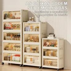 Armário Organizador Modular Dobrável em PP Empilhável à Prova de Poeira com Rodas para Quarto e Sala