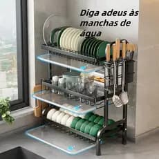 Escorredor  Kitchen Rack Aço Inoxidável Organizador Louça Preto 52CM 2 andar 3 andar