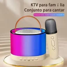 Caixa De Som Com Microfone Alto-Falante Karaokê  Com Luz de Ambiente Sem Fio Bluetooth Portátil