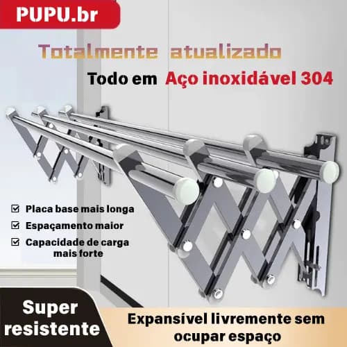 Varal Sanfonado Parede Aço inoxidável Retrátil Grande Compacto Alta resistência