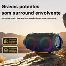 Caixa De Som Bluetooth Portátil com Luz RGB | Graves Potentes Som Hi-Fi para Festa e Ao Ar Livre