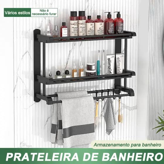 Prateleira Organizadora de Banheiro Multifuncional Aço Inoxidável Alta Capacidade de Carga Sem Furos