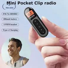 Mini Rádio FM De Bolso Recarregável Portátil 76-108MHZ Receptor De Com Luz De Fundo Display LCD Fio 3.5mm Fones De Ouvid