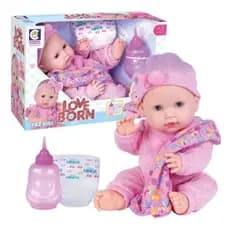 Boneca Bebe Reborn Love Born abre e fecha os olhinhos faz Xixi com Naninha e Mamadeira