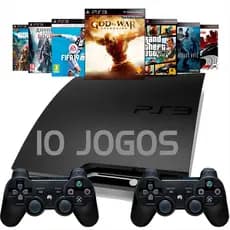 Ps3 Playstation 3 Slim + Controle + 10 Jogos - Gta5 - Fifa 19 - God Of War