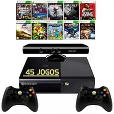 Console Xbox 360 Super Slim Preto + 90 Jogos + Controle + Kinect + Gta5 + Fifa 19 + Minecraft