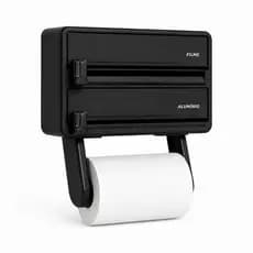 Porta Rolos Para Cozinha Dispenser Organizador Papel Toalha Papel Alumínio Filme Corta Fácil PVC Preto