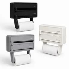 Porta Rolos De Parede Para Cozinha Dispenser Organizador Papel Toalha Papel Alumínio E Plástico Filme 3 Em 1 Premium