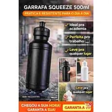 Garrafa Squeeze 500ml Academia Preta Plástica Atóxica Leve Portátil Sem Vazamento