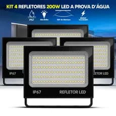 Kit Refletor LED 200W Holofote Max Alumínio Bivolt IP67 Branco Frio 6500K Alta Potência Prova D'Água