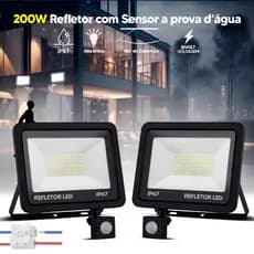 Kit 2 Refletor Led 200w Sensor Presença Fotocélula Luz Branco Frio 6500k 110v/220v