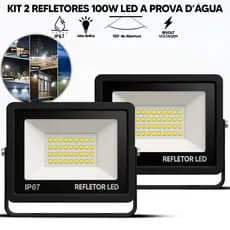 Kit 2 Refletor LED 100W Bivolt IP67 Branco Frio 6500K Flex à Prova D'Água para Áreas Externas