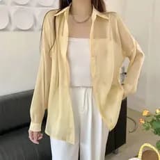 Roxo Claro Perolado Areia chiffon Topo Feminino Verão Fino Manga Comprida Gelo Seda Protetor Solar Camisa Feminina K19 C