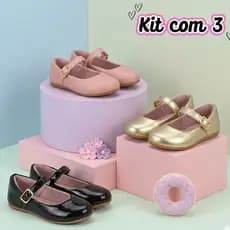 Kit 3 Pares Sapatilha Infantil Menina Antiderrapante Macia