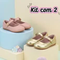 Kit 2 Pares Sapatilha infantil menina boneca confortavel festa batizado feminino