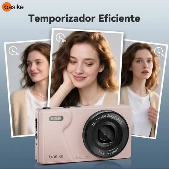 Basike Câmera Digital 64MP,4K,Display ColoridoCamera Frontal e Traseira,Compacta e Portátil