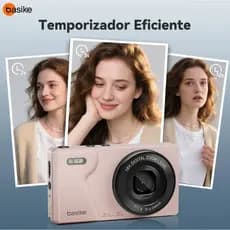 Basike Câmera Digital 64MP,4K,Display ColoridoCamera Frontal e Traseira,Compacta e Portátil