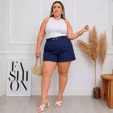 🛍️ Short Alfaiataria Plus Size Feminino | Cintura Alta | Bolso Funcional