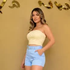 💎 Short Feminino Cintura Alta com Bolso | Acompanha Cinto Encapado | Tamanhos Variados