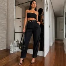Calça Social Cintura Alta com Bolso Funcional e Cinto Encapado Feminina
