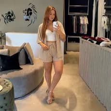Short e Kimono Listrado ✨ Look Completo Feminino – Elegante, Leve e Moderno