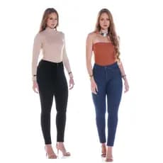 Kit 2 Calça Jeans Feminina Skinny Com Elastano Cintura Alta Levanta Bumbum