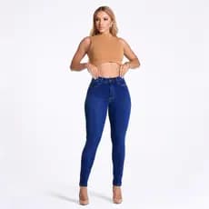 Calça Jeans Feminina Skinny Lycra Cintura Alta Empina Bumbum