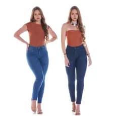 Kit 2 Calça Jeans Feminina Skinny Com Elastano Cintura Alta Empina Bumbum