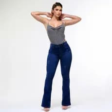 Calça Jeans Flare Feminina Cós Alto  Rodeio Premium Lycra