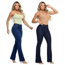 Kit 2 Calças Flare Feminina Jeans  Com Elastano Cintura Alta Premium