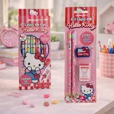 Kit Escolar Lápis de Colorir  Escrever Hello Kitty 16 Itens
