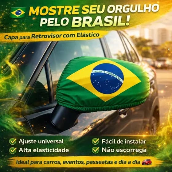 Capa Retrovisor Carro Bandeira do Brasil Copa Torcedor Oficial