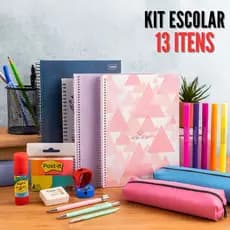 Kit Material Escolar Básico 13 Peças Caderno Universitário Volta as Aulas