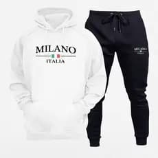 Conjunto Moletom Flanelado Milano Italia Blusa Canguru + Calça Masculino Feminino Premium