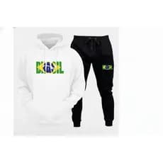Conjunto Moletom Flanelado Bandeira Brasil Blusa Canguru + Calça Premium Masculino Feminino