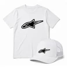 Kit Camiseta + Bone Alpinestars 100% Algodão P ao G3 Streetwear Motoqueiro Plus Size Masculino Feminino Preto Branco