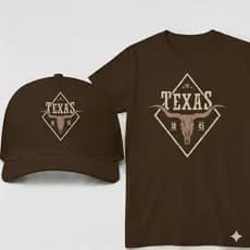 Kit Country Camiseta + Bone Texas 100% Algodão P ao G3 Plus Size Masculino Feminino
