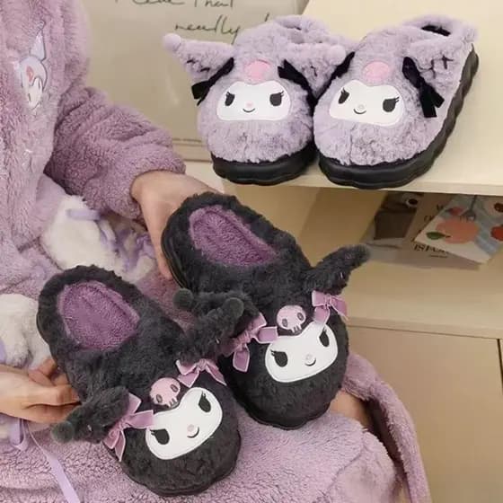 Chinelos de inverno, pelúcia Kuromi, sapatos para casa de outono de alta qualidade, presentes de feriado U4GS
