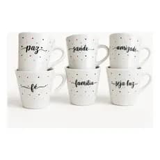 Jogo 6 Xicaras Porcelana 120ml Caneca Personalizada Frases Sortidas