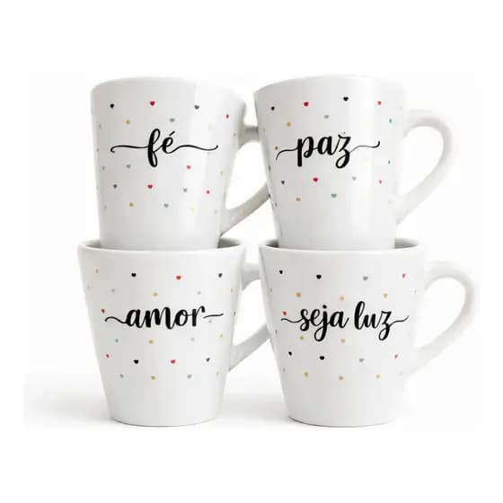 Kit 4 Caneca 140ml Xicara Personalizada Frase Coracao Pequen