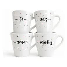 Kit 4 Caneca 140ml Xicara Personalizada Frase Coracao Pequen