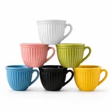 Kit Jogo Xícaras 210ml Caneca Canelada Em Porcelana Chá Café